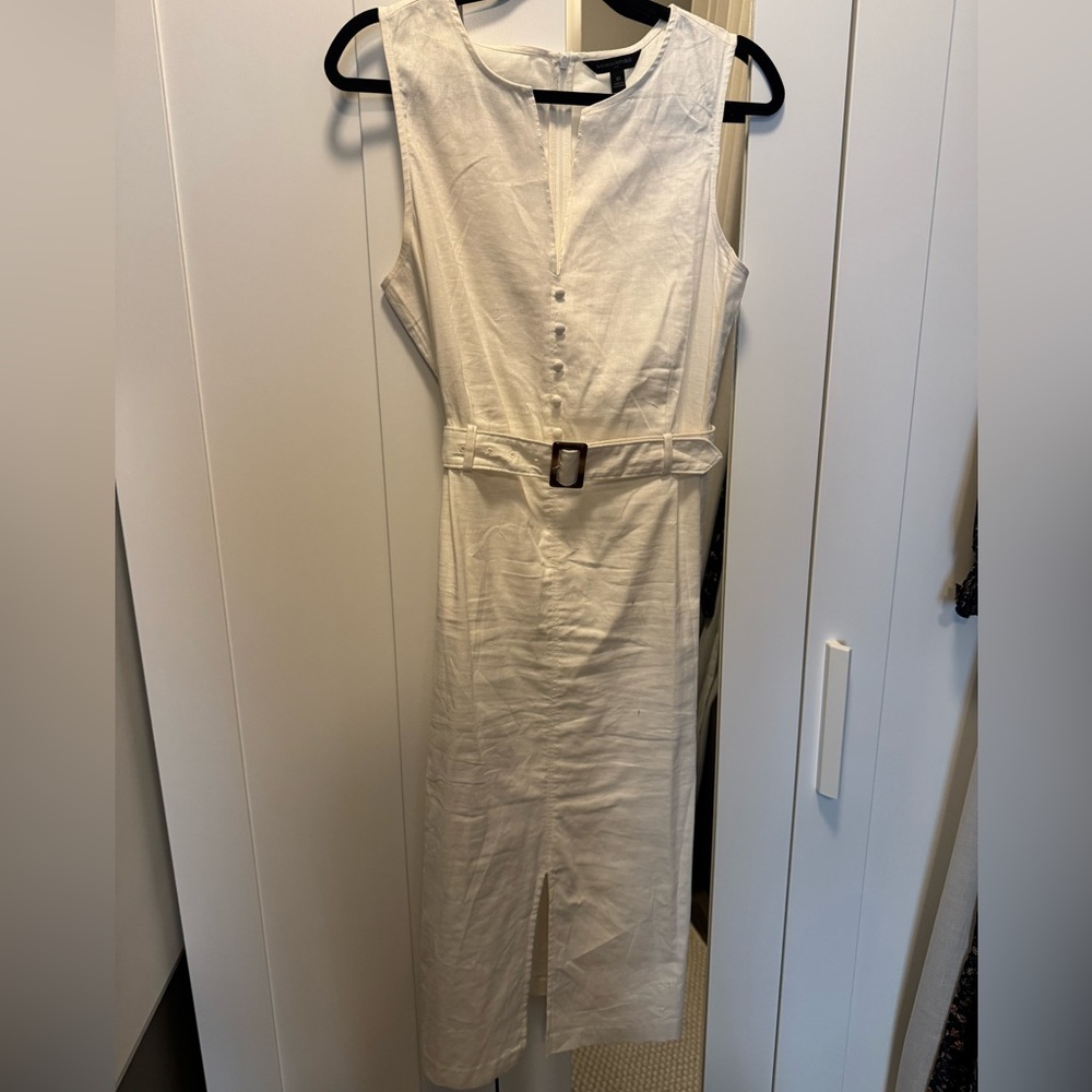 Banana republic sleeveless linen belted dress, white, size 10